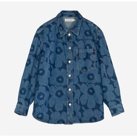 NEW MARIMEKKO maridenim vaihe unikko jean shirt in mid indigo - Picture 4 of 4